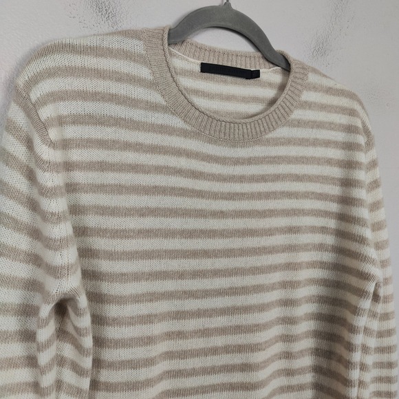 Jenni Kayne Everyday Sweater Womens XS Cream Tan Stripe Wool Cashmere Blend - Picture 3 of 8